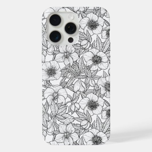 黒と白のヘレボルス iPhoneケース (裏面)