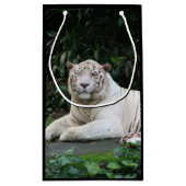 黒と白のベンガルのトラと笑顔 スモールペーパーバッグ (裏面)