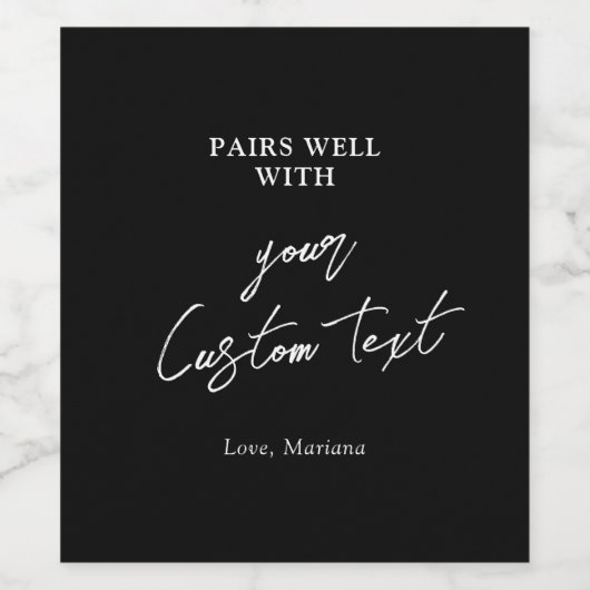 黒と白のペアとカスタム文字ギフト ワインラベル (シングルラベル)