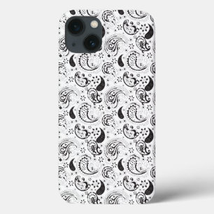 黒と白のペイズリー柄 - エレガントなテキスタイルアート iPhone 13ケース