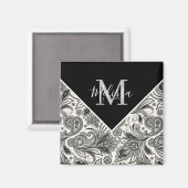 黒と白のペイズリー マグネット (正面/裏面)