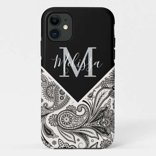 黒と白のペイズリー Case-Mate iPhoneケース (裏面)