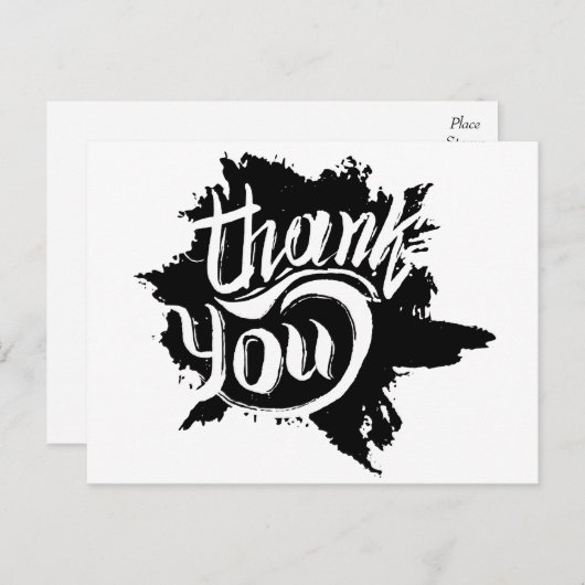 黒と白のペイントスプラッタウェディングありがとう ポストカード (正面/裏面)