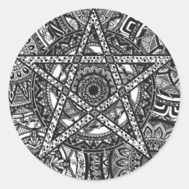 黒と白のペンタグラムのマンダラステッカー ラウンドシール