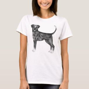 黒と白のボクサー犬のイラストデザイン Tシャツ