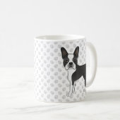 黒と白のボストンテリアのキャラクターデザイン 犬と肉球 コーヒーマグカップ (正面右)