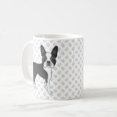 黒と白のボストンテリアのキャラクターデザイン 犬と肉球 コーヒーマグカップ (正面左)