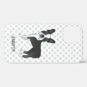 黒と白のボストンテリアのキャラクターデザイン 犬 + 名前 Case-Mate iPhoneケース (裏面 (横))