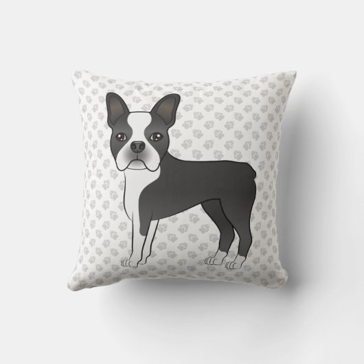 黒と白のボストンテリアの漫画の犬と足 クッション (裏面)