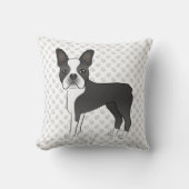 黒と白のボストンテリアの漫画の犬と足 クッション (正面)