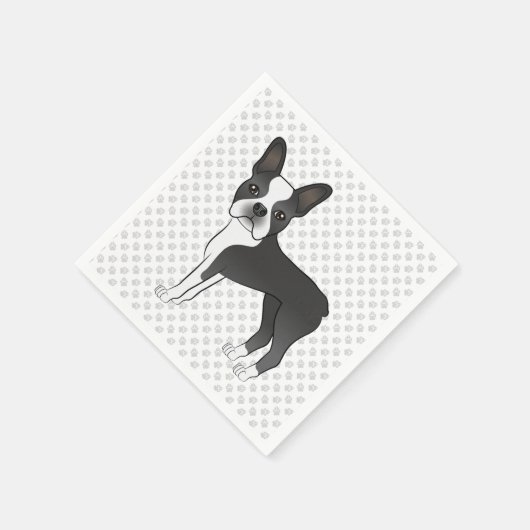 黒と白のボストンテリアの漫画の犬と足 スタンダードカクテルナプキン (角)