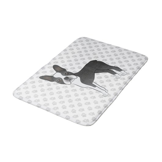 黒と白のボストンテリアの漫画の犬と足 バスマット (アングル)