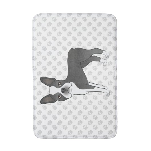 黒と白のボストンテリアの漫画の犬と足 バスマット (正面縦)