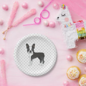 黒と白のボストンテリアの漫画の犬と足 ペーパープレート (パーティー)