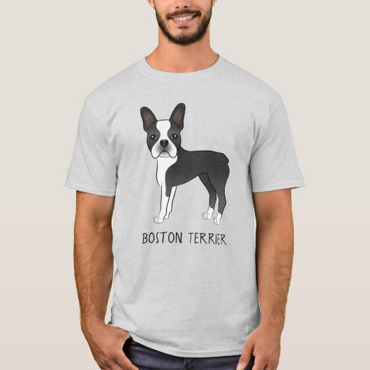 黒と白のボストンテリア犬とテキスト Tシャツ (正面)