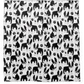 黒と白のボストンテリア シャワーカーテン (正面)