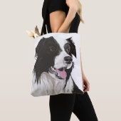 黒と白のボーダーコリー トートバッグ (クローズアップ)