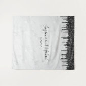 黒と白のマーブルグリッターが滴るウェディング タペストリー (正面(横))