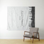 黒と白のマーブルグリッターが滴るウェディング タペストリー (インサイチュ(横))
