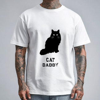 黒と白のミニマル 猫パパ 楽しい Tシャツ