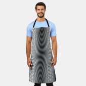 黒と白のモアレストライプ - トリッピー・アブストラクト エプロン (着用した状態)