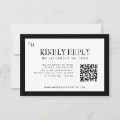 黒と白のモダンなオールドマネーの結婚式ウェブサイトQR 出欠カード (正面)