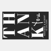 黒と白のモダンなシンプルな結婚式の引出物ステッカー 長方形シール (正面)