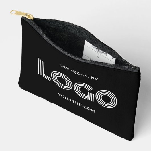 黒と白のモダン矩形ロゴ アクセサリーポーチ (見開き)