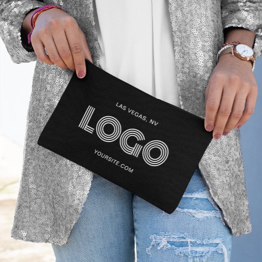 黒と白のモダン矩形ロゴ アクセサリーポーチ