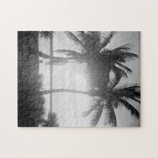黒と白のヤシの木が夕焼けの写真 ジグソーパズル (横)