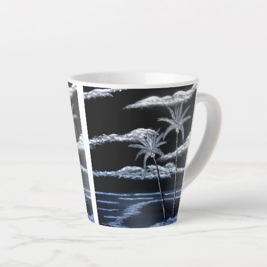 黒と白のヤシの木 カフェラテマグ (右アングル)
