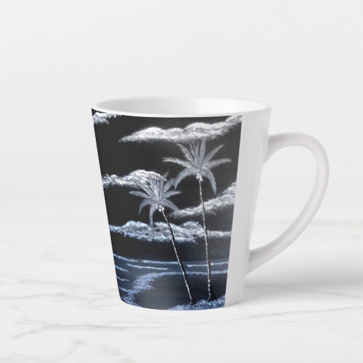 黒と白のヤシの木 カフェラテマグ (右)
