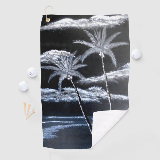 黒と白のヤシの木 ゴルフタオル (インサイチュ)