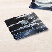 黒と白のヤシの木 スクエアペーパーコースター (アングル)