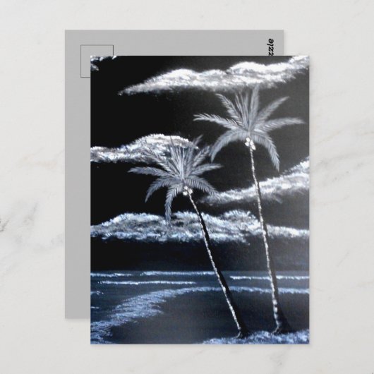 黒と白のヤシの木 ポストカード (正面/裏面)
