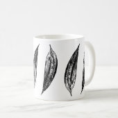黒と白のユリの葉のプリント コーヒーマグカップ (正面右)