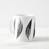 黒と白のユリの葉のプリント コーヒーマグカップ (正面左)