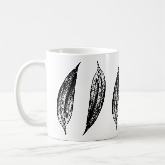 黒と白のユリの葉のプリント コーヒーマグカップ (左)