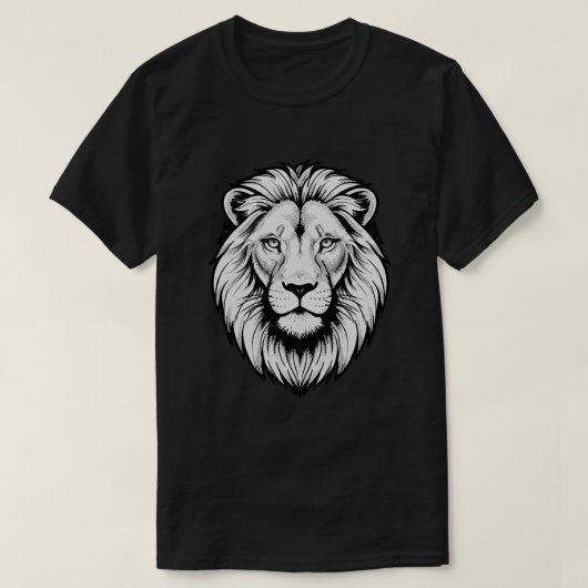 黒と白のライオンの顔 Tシャツ (デザイン正面)