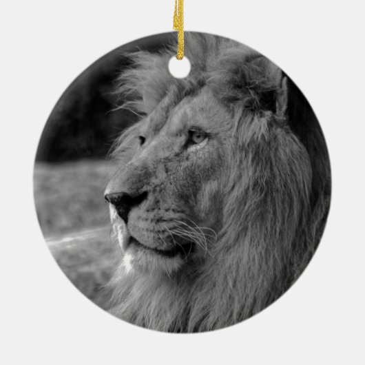 黒と白のライオン-野生動物 セラミックオーナメント (裏面)