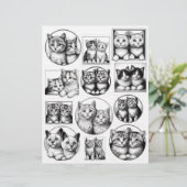 黒と白のラインアートスケッチの子猫ペア (スタンド正面)