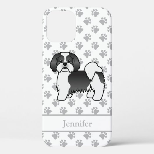 黒と白のラサ・アプソのキャラクターデザインの犬と名前 Case-Mate iPhoneケース (裏面)