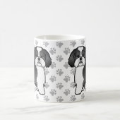 黒と白のラサ・アプソ かわいいキャラクター 犬 コーヒーマグカップ (中央)
