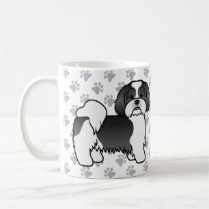 黒と白のラサ・アプソ かわいいキャラクター 犬 コーヒーマグカップ
