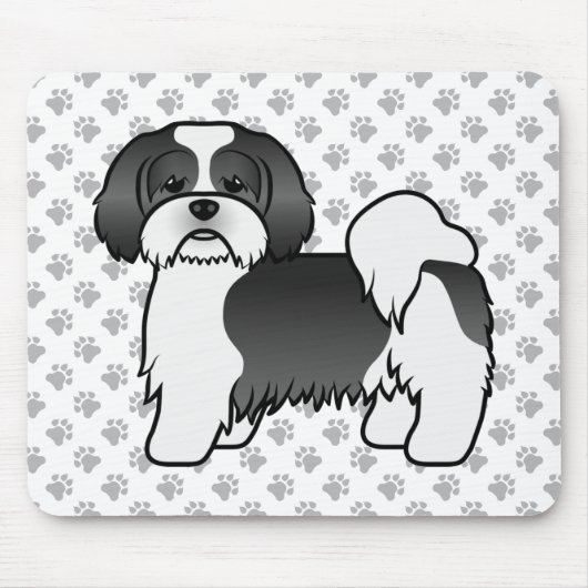 黒と白のラサ・アプソ かわいいキャラクター 犬 マウスパッド (正面)