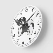 黒と白のラサ・アプソ かわいいキャラクター 犬 ラウンド壁時計 (傾斜)