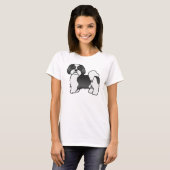 黒と白のラサ・アプソ かわいいキャラクター 犬 Tシャツ (正面フル)