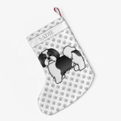 黒と白のラサApso漫画の犬と名前 スモールクリスマスストッキング (裏面 (吊り時))