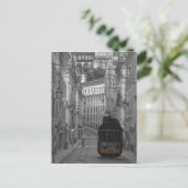 黒と白のリスボンの黄色い路面電車 ポストカード (スタンド正面)