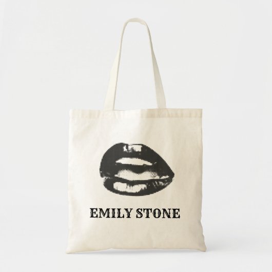 黒と白のリップトートバッグ トートバッグ (正面)